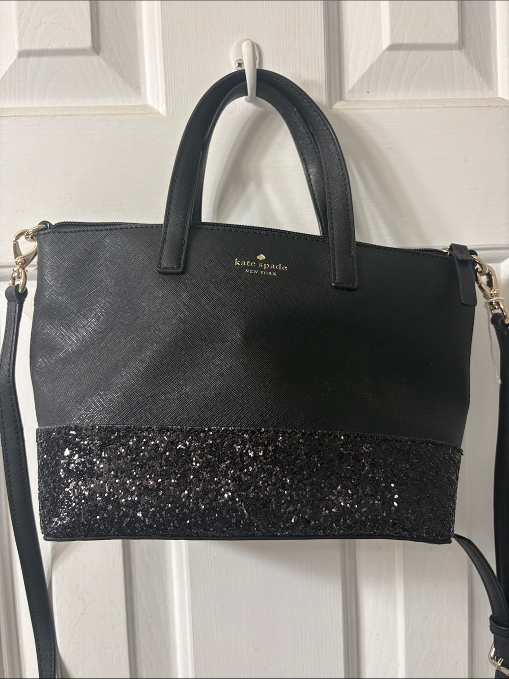 kate spade Black Satchel with Glitter Panel